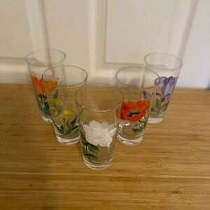 Vintage Floral Glasses Set of 5